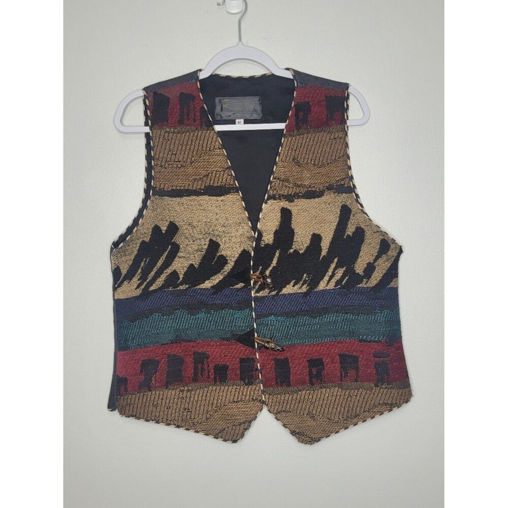 Vintage Roxy Wells button front soho western rodeo aztec boho vest size medium